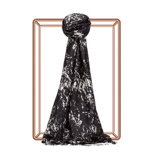 Black White Marble Print Silk Scarf - Thumbnail