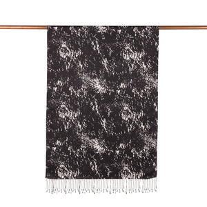 Black White Marble Print Silk Scarf - Thumbnail