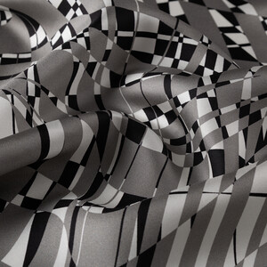 Black White Metropolis Twill Silk Scarf - Thumbnail