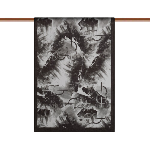 Black White Mono Brush Print Tencel Scarf 