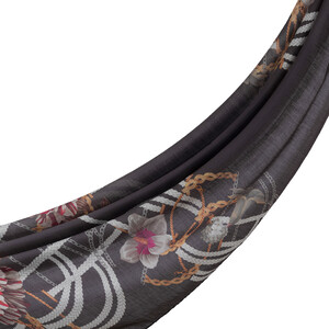 Black White Mystic Garden Print Tencel Scarf - Thumbnail