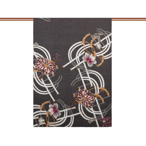 Black White Mystic Garden Print Tencel Scarf - Thumbnail