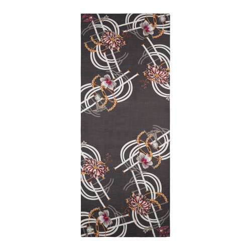 Black White Mystic Garden Print Tencel Scarf