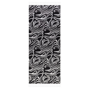 Black White Ocean Breeze Pattern Silk Scarf - Thumbnail