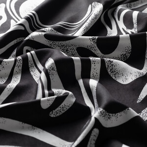 Black White Ocean Breeze Pattern Silk Scarf - Thumbnail