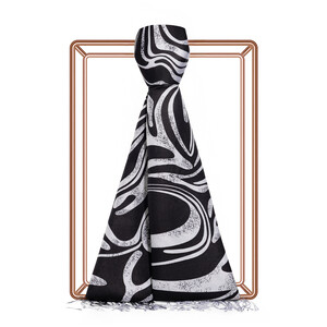 Black White Ocean Breeze Pattern Silk Scarf - Thumbnail