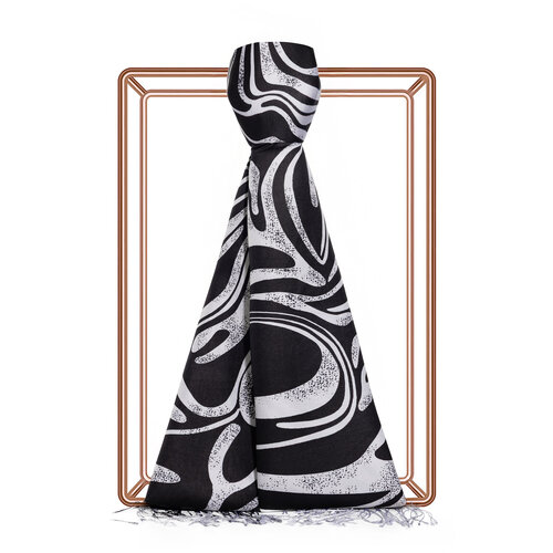 Black White Ocean Breeze Pattern Silk Scarf 