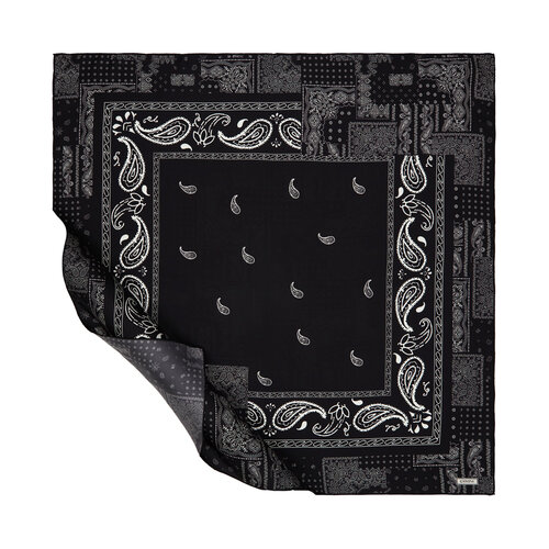 Black White Patchwork Patterned Twill Silk Scarf