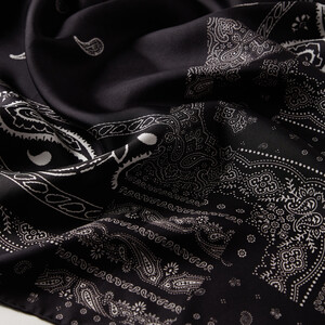 Black White Patchwork Patterned Twill Silk Scarf - Thumbnail