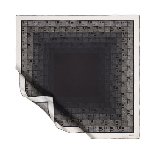 Black White Qufi Pattern Silk Twill Scarf