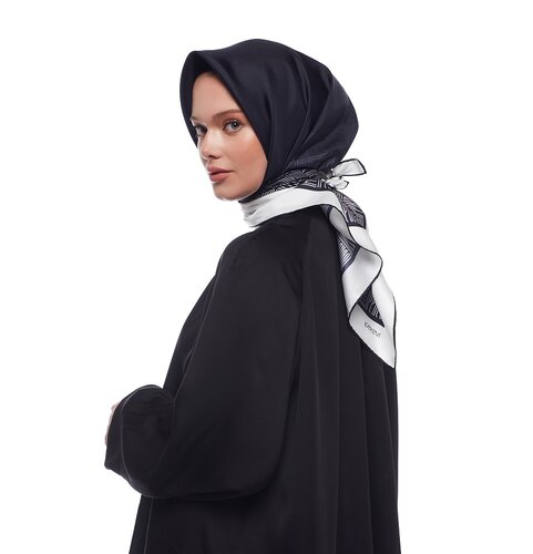 Black White Qufi Pattern Silk Twill Scarf