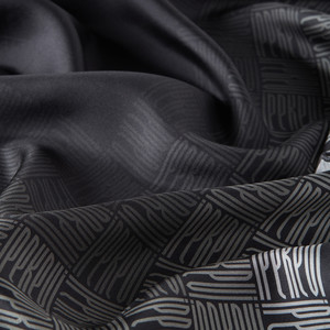 Black White Qufi Pattern Silk Twill Scarf - Thumbnail