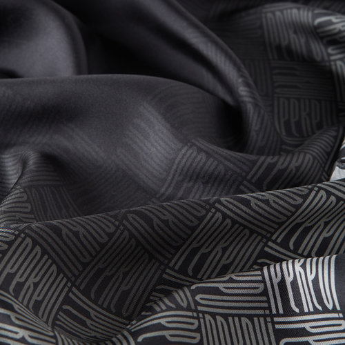 Black White Qufi Pattern Silk Twill Scarf