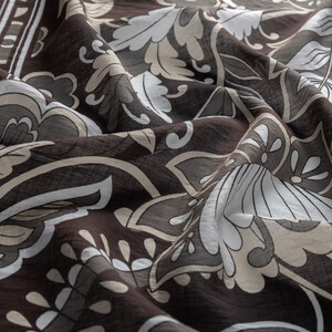 Black White Royal Ivy Pattern Tencel Scarf - Thumbnail