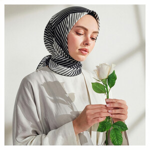 Black White Scan Print Silk Twill Scarf - Thumbnail