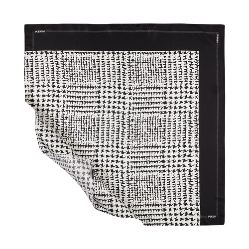 Black White Tweed Plaid Silk Twill Scarf