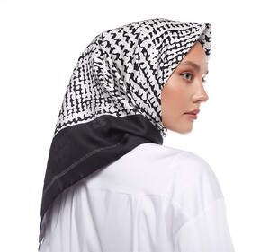 Black White Tweed Plaid Silk Twill Scarf - Thumbnail