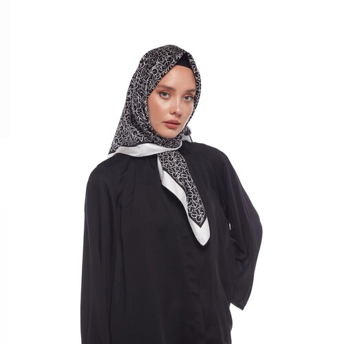 Black White Typo Monogram Silk Twill Scarf