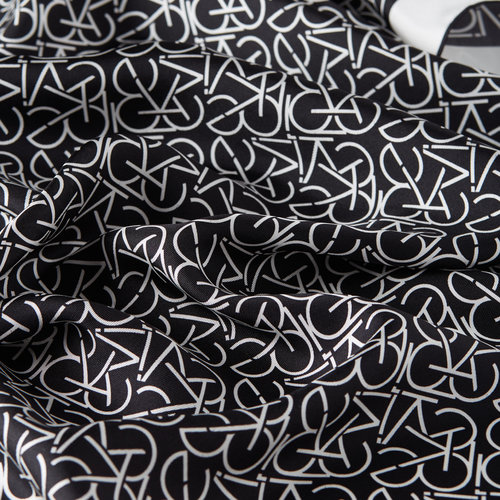 Black White Typo Monogram Silk Twill Scarf