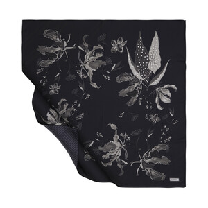 ipekevi - Black Wild Flowers Twill Silk Scarf