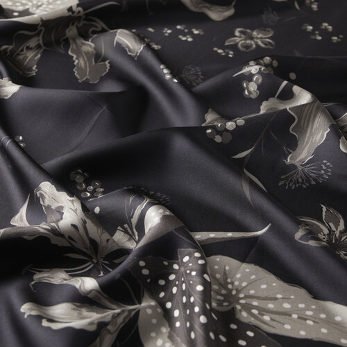 Black Wild Flowers Twill Silk Scarf