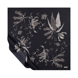 ipekevi - Black Wild Flowers Twill Silk Scarf