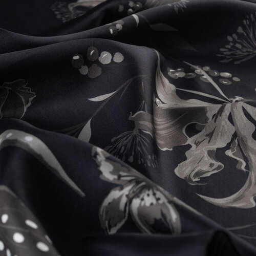 Black Wild Flowers Twill Silk Scarf
