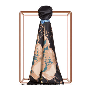 Black Wild Rose Print Silk Scarf - Thumbnail