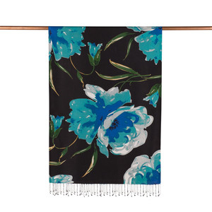 Black Wild Rose Print Silk Scarf - Thumbnail