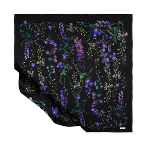 Black Wild Violet Print Silk Twill Scarf - Thumbnail