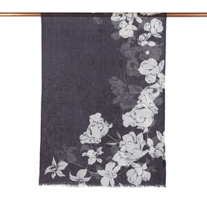 Black Winter Roses Print Scarf - Thumbnail