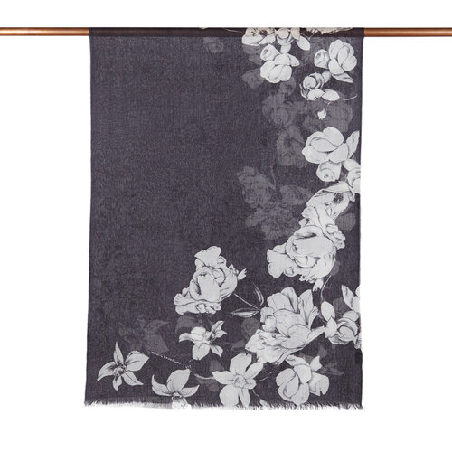 Black Winter Roses Print Scarf