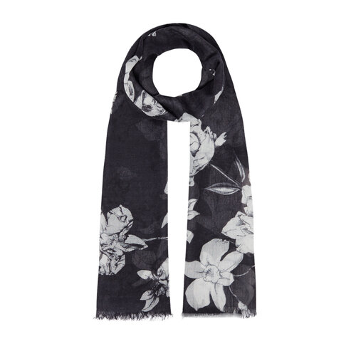 Black Winter Roses Print Scarf