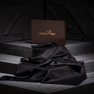 Black Wool Silk Scarf - Thumbnail