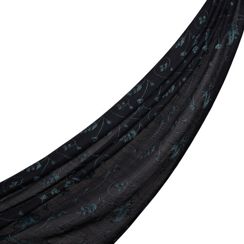 Black Woven Floral Spiral Wool Silk Scarf