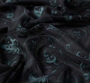 Black Woven Floral Spiral Wool Silk Scarf - Thumbnail