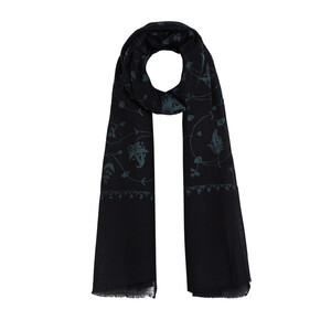 ipekevi - Black Woven Floral Spiral Wool Silk Scarf (1)