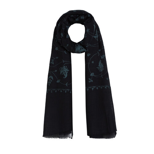 Black Woven Floral Spiral Wool Silk Scarf