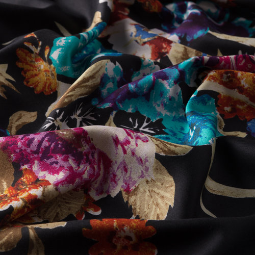 Black Yediveren Tarhi Print Silk Scarf