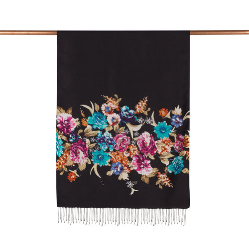 Black Yediveren Tarhi Print Silk Scarf