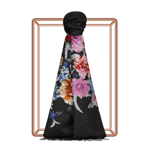 Black Yediveren Tarhi Print Silk Scarf - Thumbnail