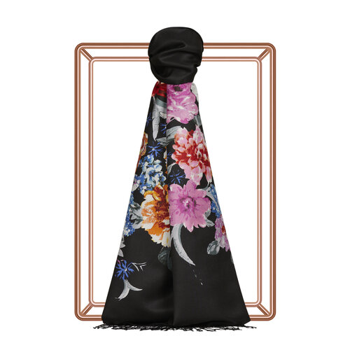 Black Yediveren Tarhi Print Silk Scarf