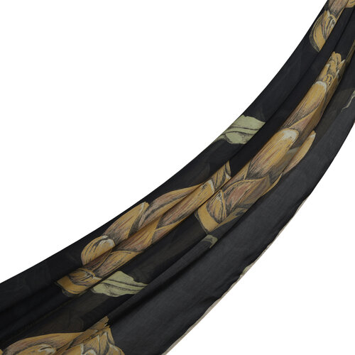 Black Yellow Artichoke Blossom Cotton Scarf