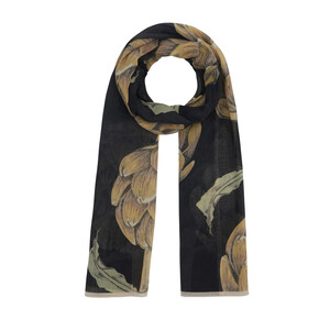 Black Yellow Artichoke Blossom Cotton Scarf - Thumbnail