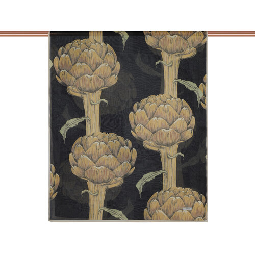 Black Yellow Artichoke Blossom Cotton Scarf
