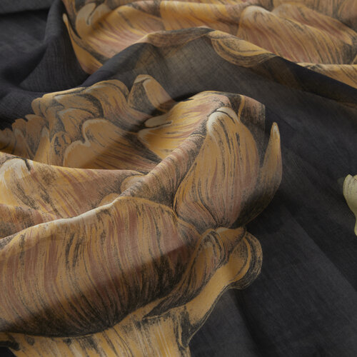 Black Yellow Artichoke Blossom Cotton Scarf
