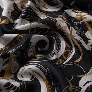 ipekevi - Black Yellow Breeze Twill Silk Scarf (1)