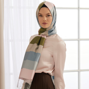 Block Striped Silk Scarf Model 24 - Thumbnail