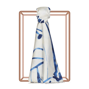Blue Ambiance Print Silk Shawl - Thumbnail