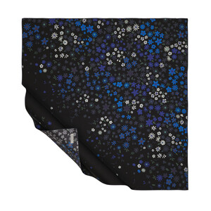 Blue Black Spray Flowers Twill Silk Scarf - Thumbnail